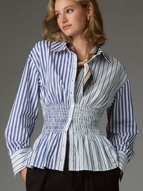 NWT Anthropologie Maeve Smocked Buttondown Shirt